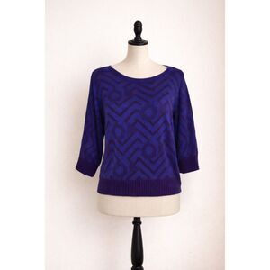 Lux Purple & Blue Abstract Sweater | Women’s S | 3/4 Sleeve Knit Top
